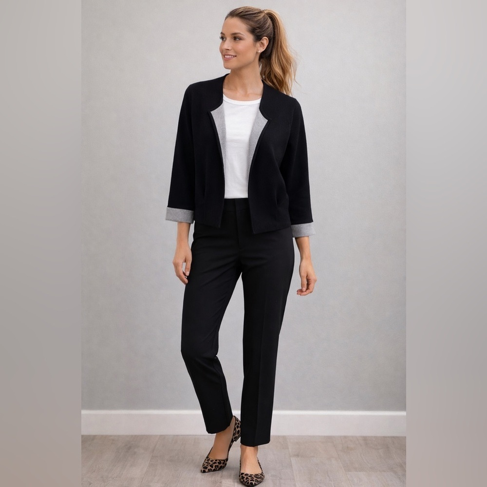 Tristan Blk & Grey Open Front Cropped Cardigan Bolero or Shrug  3/4 Sleeve Sz L